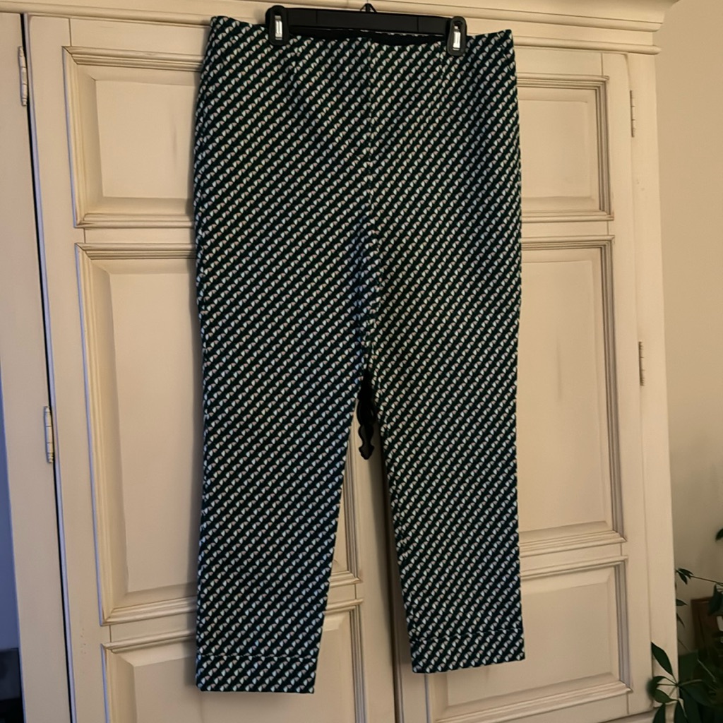 Boden Zip Front Pants-Women’s Size 12-Green, White, Tan, Black Pattern